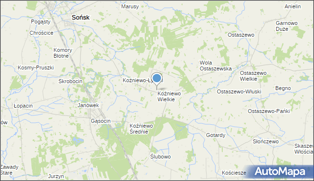 mapa Koźniewo Wielkie, Koźniewo Wielkie na mapie Targeo